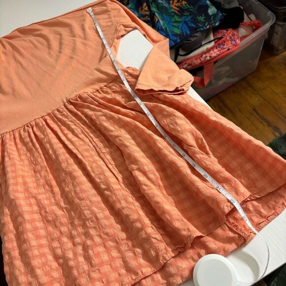 Anthropologie Pilcro Long-Sleeve Babydoll Top blouse gingham light orange Medium - Picture 9 of 15